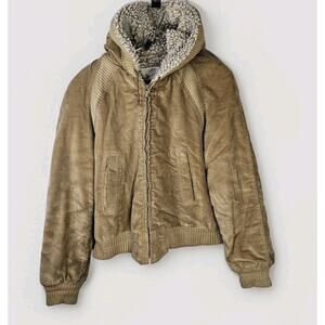 Vtg 70s Wickbury Leather Sherpa Lined Hooded Bomber Jacket Medium Tan Western